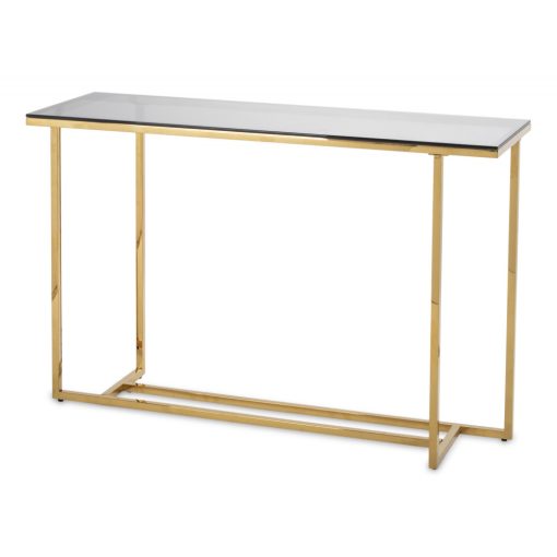 Design arany fém asztal, 8mm üveg asztallap 78x120x40cm