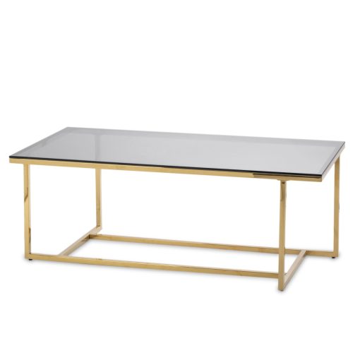 Design arany fém asztal, 8mm üveg asztallap 45x120x60cm