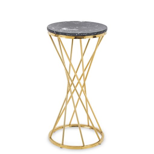 Design arany fém virágtartó állvány, márvány hatású asztallap 65x32x32cm