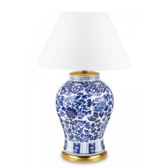   Kék kerámia asztali lámpa arany berakással, fehér búrával 92x60x60cm