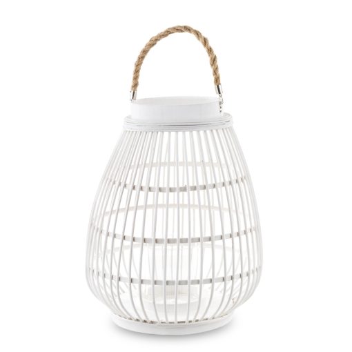 Különleges fehér ovális lámpás üvegbúrával lantern jutakötél fogantyúval 44-60x34x34cm