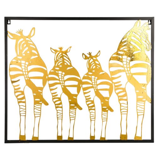 Modern áttört arany fém zebra csapat faldekoráció fekete fém keretben 65x76,5x2cm