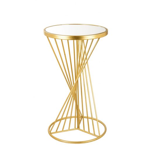 Design arany fém kör asztalka, tükrös üveg asztallap 69x40,5x40,5cm