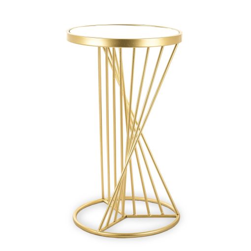 Design arany fém kör asztalka, tükrös üveg asztallap 60x35x35cm