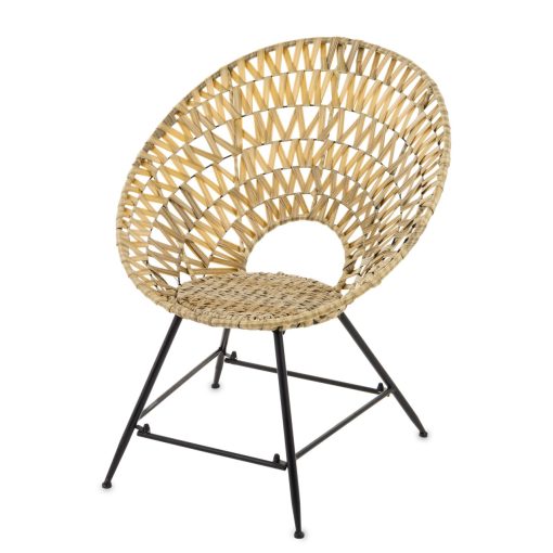 Provence kerek rattan jellegű fonott fém háttámlás pihenőfotel 89x74x65cm