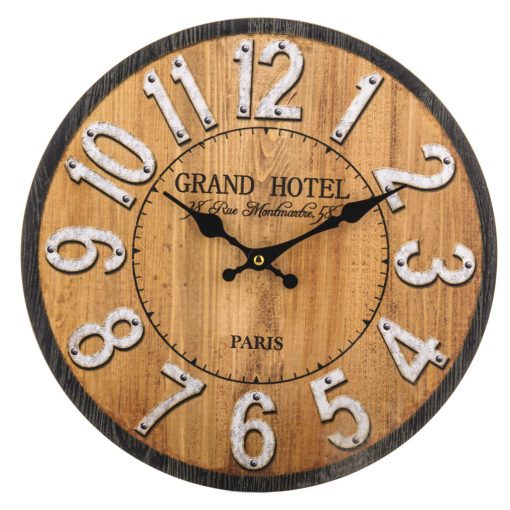 Grand Hotel Paris fa hatású erezett barna kerek kvarc falióra arab számokkal 34x34x2,5cm