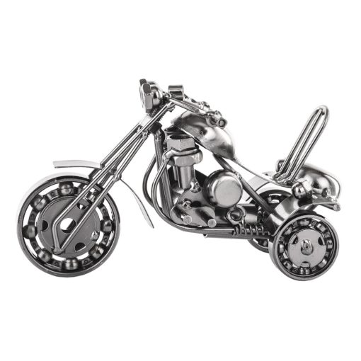 Industrial szürke fém 3 kerekű chopper trike motorkerékpár asztali dekoráció csapágy kerekekkel 9x17x7,5cm