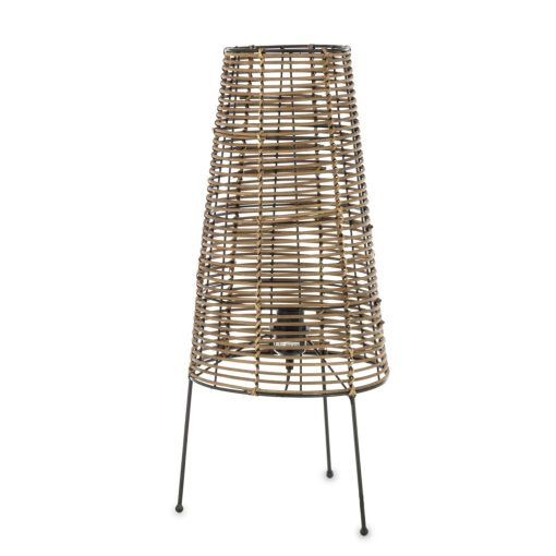 Rattan fonott állólámpa foglalattal fekete fém lábakon 65x28x28cm