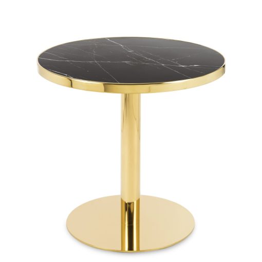 Design arany fém kör étkezőasztal, márvány hatású asztallap 66x69x69cm