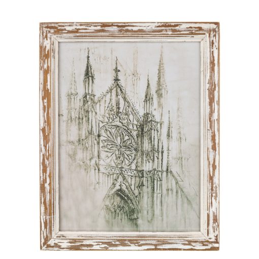 Vintage koptatott üvegezett fali kép barna-krémszín keretben David Brownlow: Cathedral 47x37,5x2,5cm