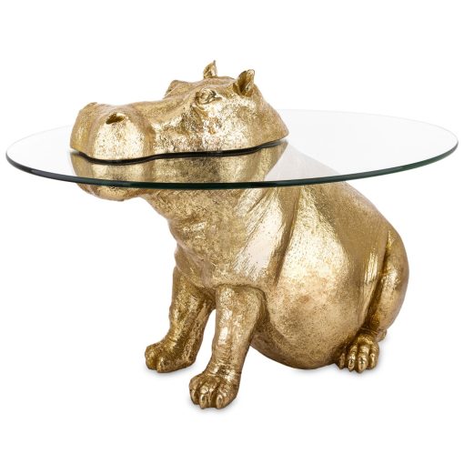 Design arany viziló asztal váz, üveg asztallap 45x65x50cm