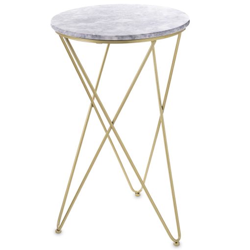Óarany design fém körasztal, márvány hatású kő asztallap 75x45x45cm