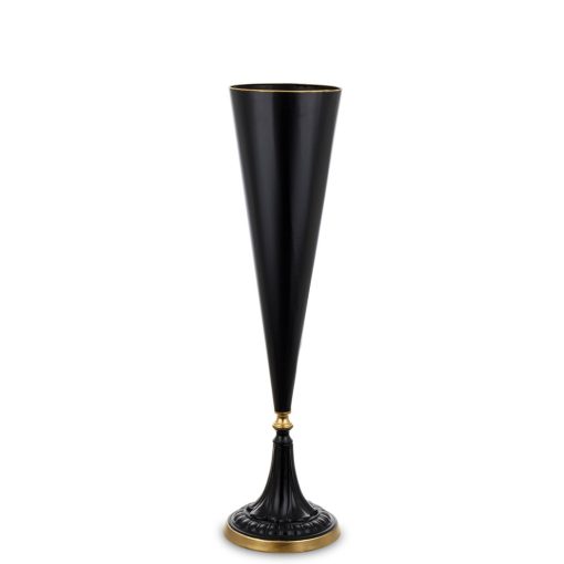 Elegáns fekete fém váza arany szegélyekkel 95x25,5x25,5