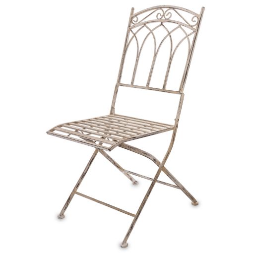 Fehérre antikolt koptatott fém kerti szék 90x41x58cm