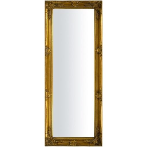 Téglalap alapú szögletes dúsan faragott óarany álló fali tükör 58,5x137,5x6cm