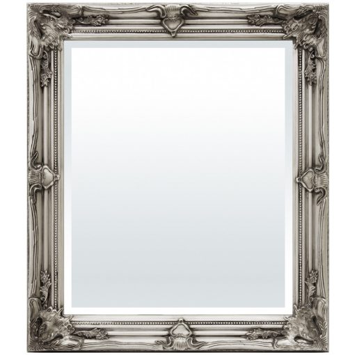 Antikolt jellegű ezüst faragott fali tükör 64x74x4cm