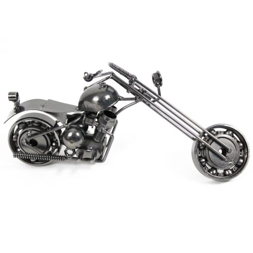 Industrial szürke fém chopper motorkerékpár asztali dekoráció csapágy kerekekkel 10x23x8cm