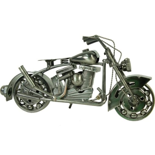 Industrial szürke fém chopper motorkerékpár asztali dekoráció csapágy kerekekkel 12,5x24x9cm