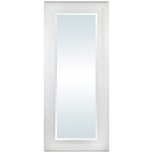 Élcsiszolt téglalap alapú fali tükör faragott fehér fa keretben 140x60x4cm