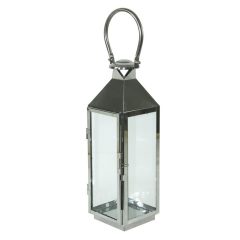   Modern ezüstszín fém keretes szögletes üvegezett lantern lámpás fogantyúval 51,5x12x13cm