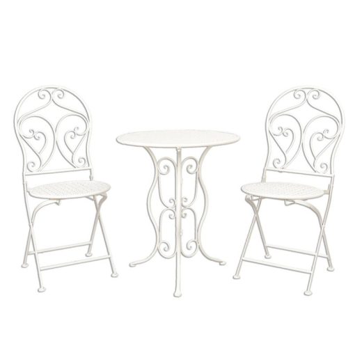 Provanszi krémfehér kovácsoltvas jellegű kerti asztal 2db székkel