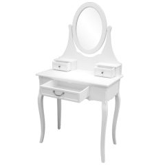   Kecses fehér fésülködő asztalka 3 fiókkal és ovális tükörrel 141x75x40cm