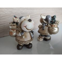 Rénszarvas figura puttonnyal, karácsonyi dekorfigura 7cm