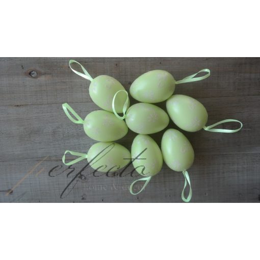 Szalagos zöld függő tojás dísz szett, 8db, 4x6cm, műanyag