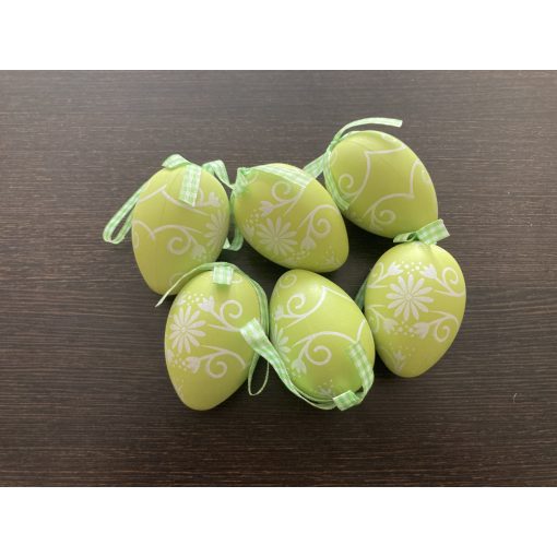 Szalagos zöld húsvéti tojás függődísz szett, 6db, 6x4,5cm