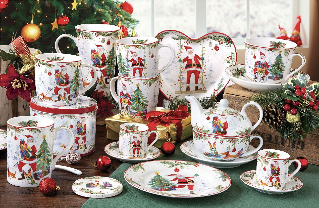 Joyful Santa - Ünneplő mikulás porcelán étkészlet télapóval
